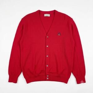 IZOD Vintage Grandpa Cardigan Sweater Red V Neck Button Up USA Made Mens Large
